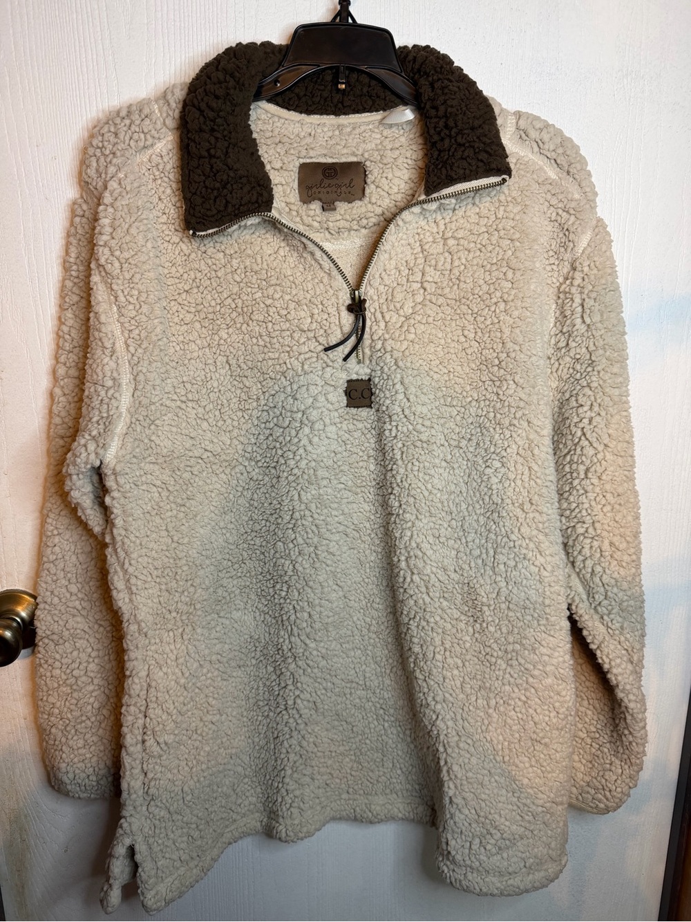 Girlie Girl Cream Sherpa Quarter-Zip with Chocolate Collar